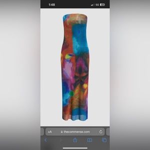 Tulle Printed Mesh Strapless Tube Midi Dress